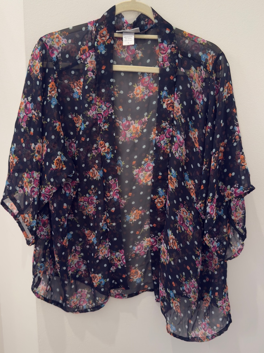 Women’s cover up Oh! Mamma navy blue / purple Sheer Floral Kimono shawl